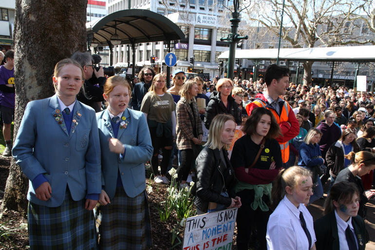 Emma de Lange and Lily Knox from Dunedin diocesan school St Hilda's Collegiate join the climate strike crowd in Dunedin's city centre. Emma de Lange and Lily Knox from Dunedin diocesan school St Hilda's Collegiate join the climate strike crowd in Dunedin's city centre.