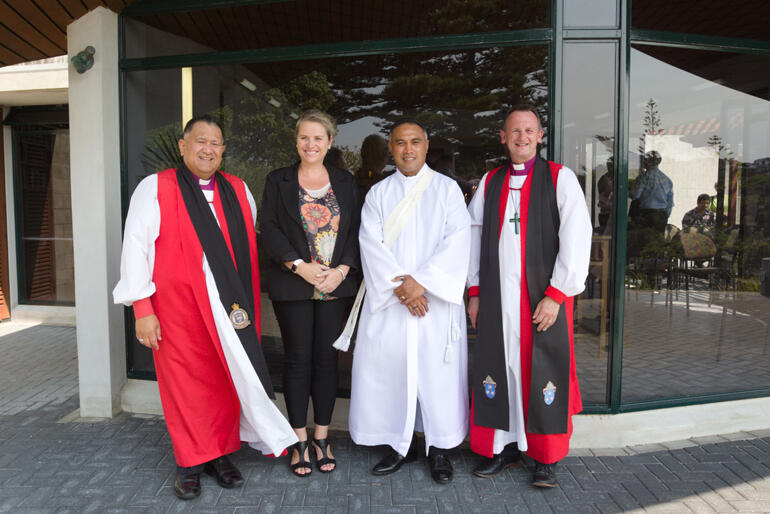 Vaughan Park Anglican Retreat Centre installs new leaders L-R: Bishop Te Kitohi Pikaahu, Lesley Snyman, Rev Sapati Tima & Bishop Ross Bay.