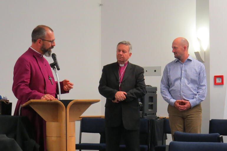 Bishop Andrew Hedge sets out the value of Mission Impact Investment as Archbishop David Moxon and Paul GIlberd look on. Bishop Andrew Hedge sets out the value of Mission Impact Investment as Archbishop David Moxon and Paul GIlberd look on.