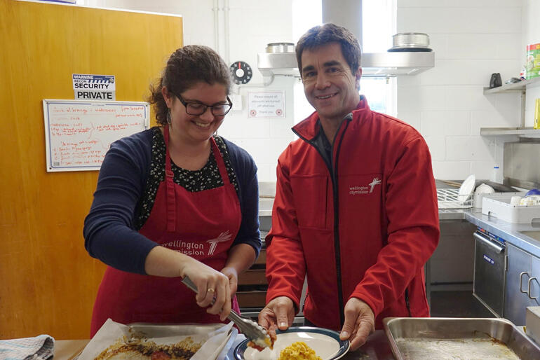 Wellington City Missioner Murray Edridge joins kitchen duty back in 2019. The City Mission gained crucial project finance from Christian Savings.