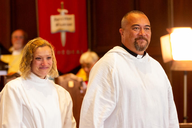 Kat and Alan Maxwell from Wairarapa present themselves for ordination as deacons.