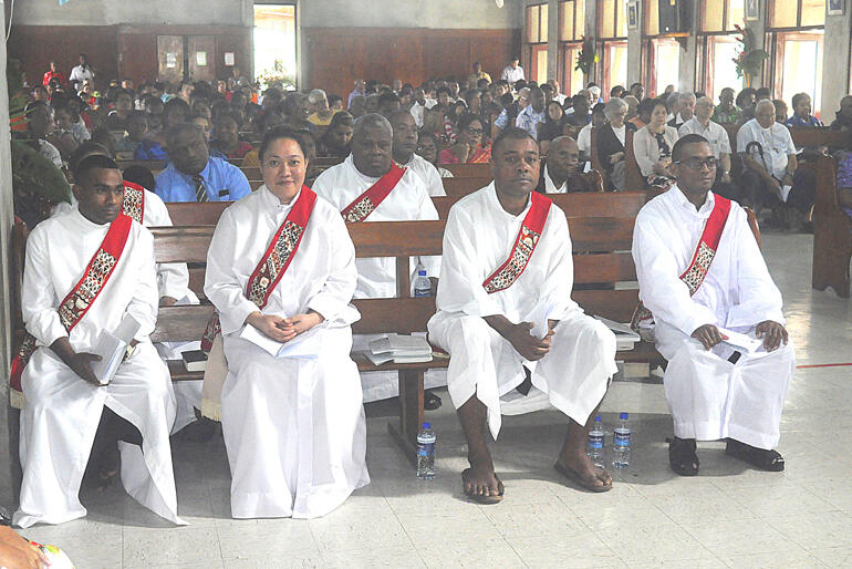 Deacons: L-R: Revs MoseseToroca, Liliani Havili, (Back row) Samu Siata, (Front) Joseva Tuwere, Aminiasi Saku.