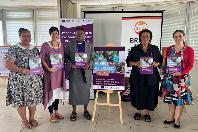 Backing House of Sarah resource: Emma Christopher NZHC, Abigail Erickson UNW, Rev Dr Jolami Lasawa, Rev Sereima Lomaloma, Sophie Temby AHC. Backing House of Sarah resource: Emma Christopher NZHC, Abigail Erickson UNW, Rev Dr Jolami Lasawa, Rev Sereima Lomaloma, Sophie Temby AHC.