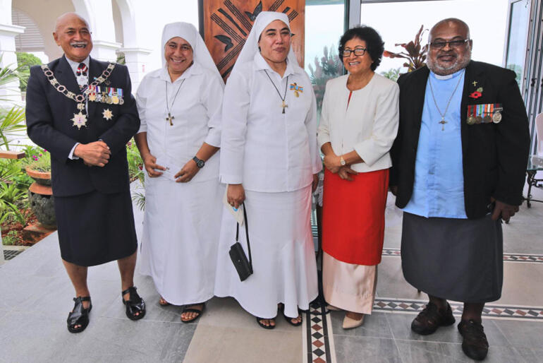 Sr Kalo & Ven Orisi Vuki receive Fiji 50th medals: Major-General Jioji Konrote, Sr Vutulongo, Sr Kalolaine, Madam Sarote Konrote & Ven Orisi Vuki. Sr Kalo & Ven Orisi Vuki receive Fiji 50th medals: Major-General Jioji Konrote, Sr Vutulongo, Sr Kalolaine, Madam Sarote Konrote & Ven Orisi Vuki.