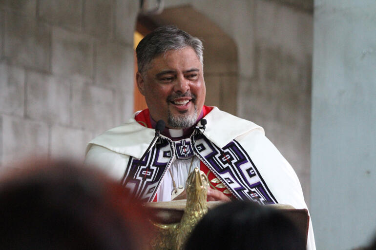 Archbishop Don Tamihere preaches his kauwhau on the qualities of the Good Shepherd.