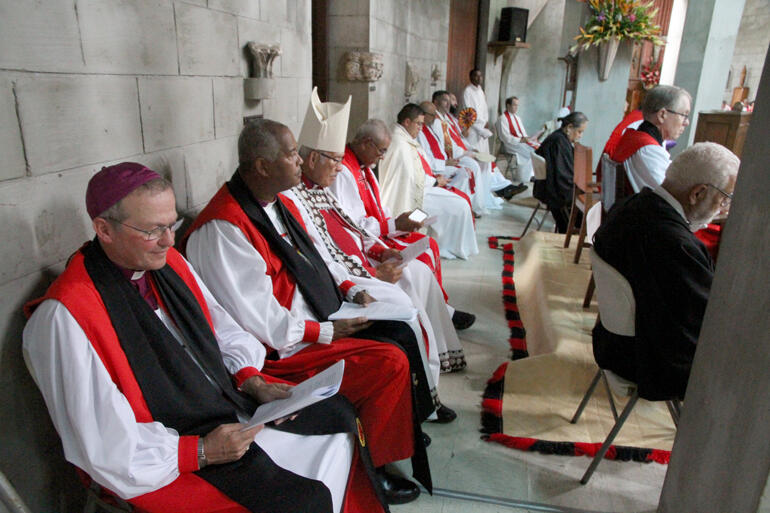 Bishops L-R: +Steven Dunedin, +Clarence Wangaratta, +Ngarahu Manawa o Te Wheke & +Henry Vanua Levu & Taveuni. Bishops L-R: +Steven Dunedin, +Clarence Wangaratta, +Ngarahu Manawa o Te Wheke & +Henry Vanua Levu & Taveuni.