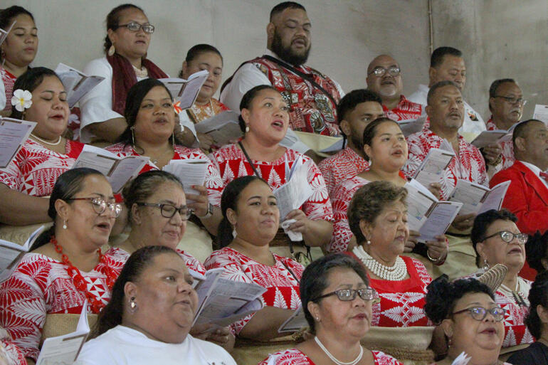 Liliani Havili (2nd to back row, 3rd from right) joins the choir singing for her boss's ordination. Liliani Havili (2nd to back row, 3rd from right) joins the choir singing for her boss's ordination.