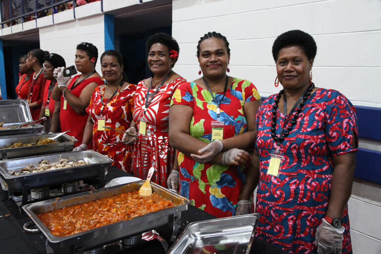 Members of the Diocese of Polynesia food serving team provide the ordination festival lunch. Members of the Diocese of Polynesia food serving team provide the ordination festival lunch.
