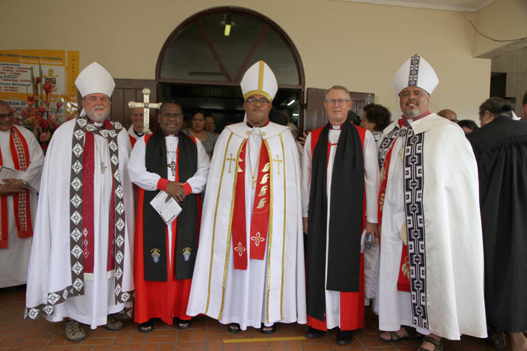 Primate of Melanesia Leonard Dawea and Primate of Australia Geoffrey Smith line up with this Church's three primates.