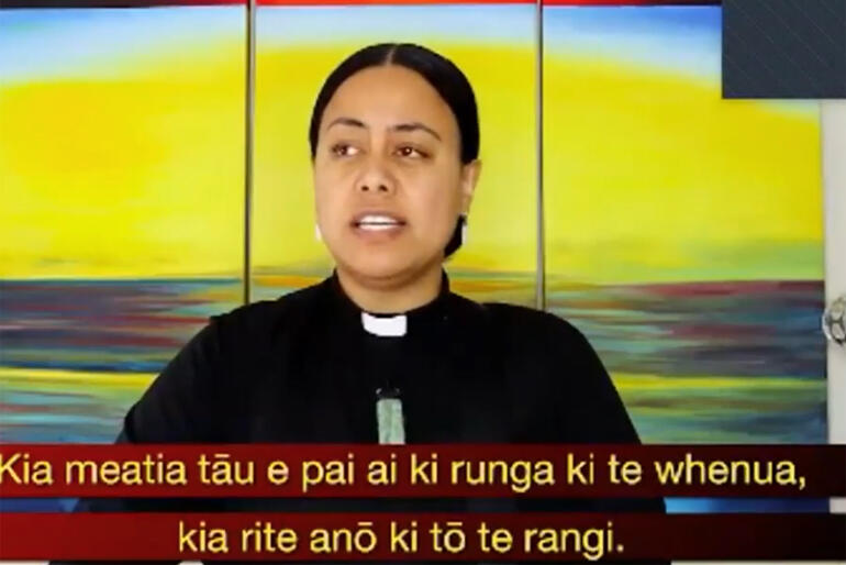 Rev Keri-Ann Hokianga from Te Pīhopatanga o Te Tai Tokerau leads the Lord's Prayer in te reo Māori for 'Karakia for our Climate'.