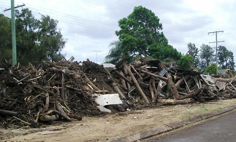 A pile of flood debris on the roadside at Grantham. A pile of flood debris on the roadside at Grantham.