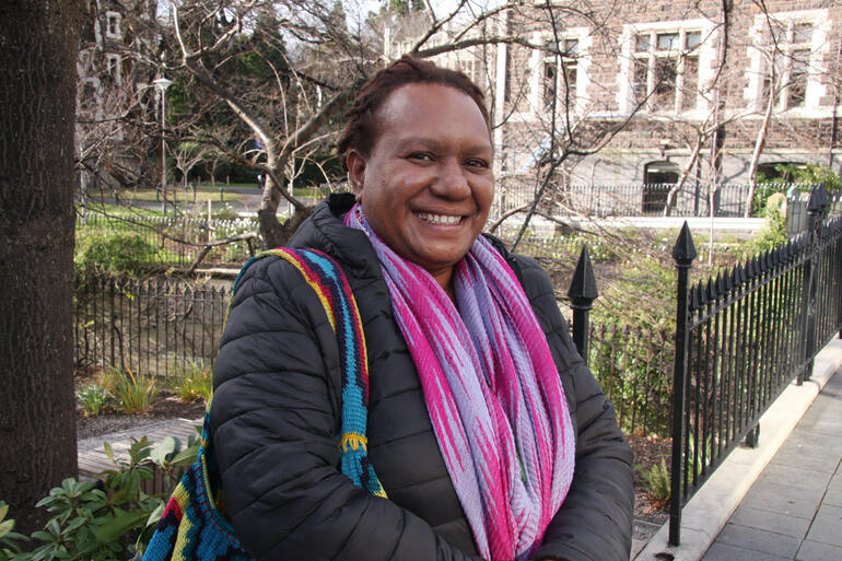 West Papuan human rights advocate Rosa Moiwend arrives at Otago University during her 2019 Aotearoa New Zealand speaking tour. West Papuan human rights advocate Rosa Moiwend arrives at Otago University during her 2019 Aotearoa New Zealand speaking tour.